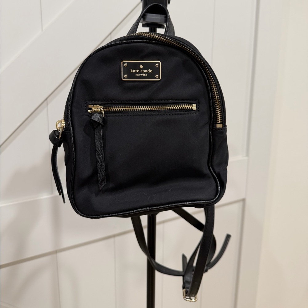 Kate Spade Black Mini Backpack with Gold Accents
